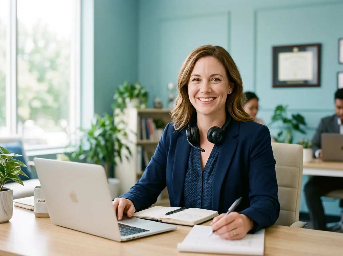 A licensed insurance advisor at a bright office desk