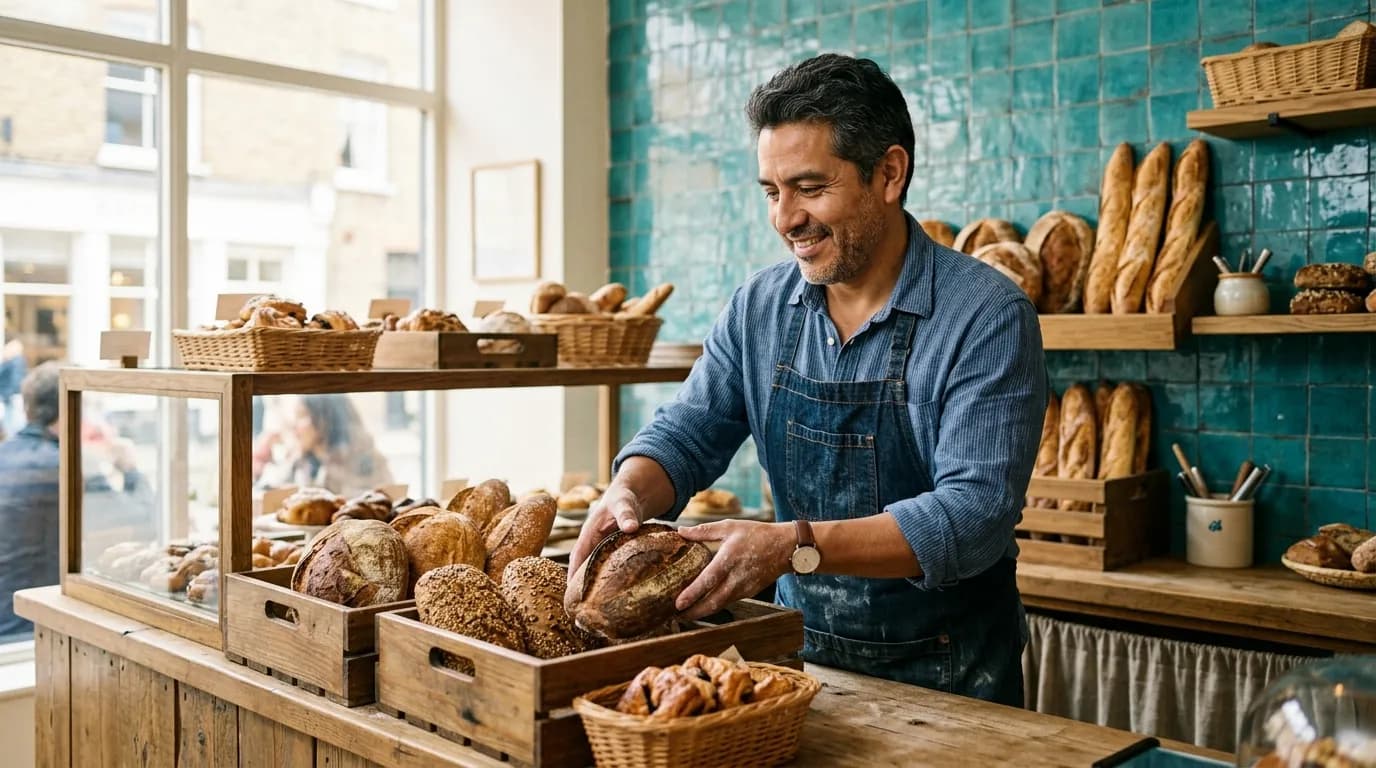 A bakery owner at work in his shop