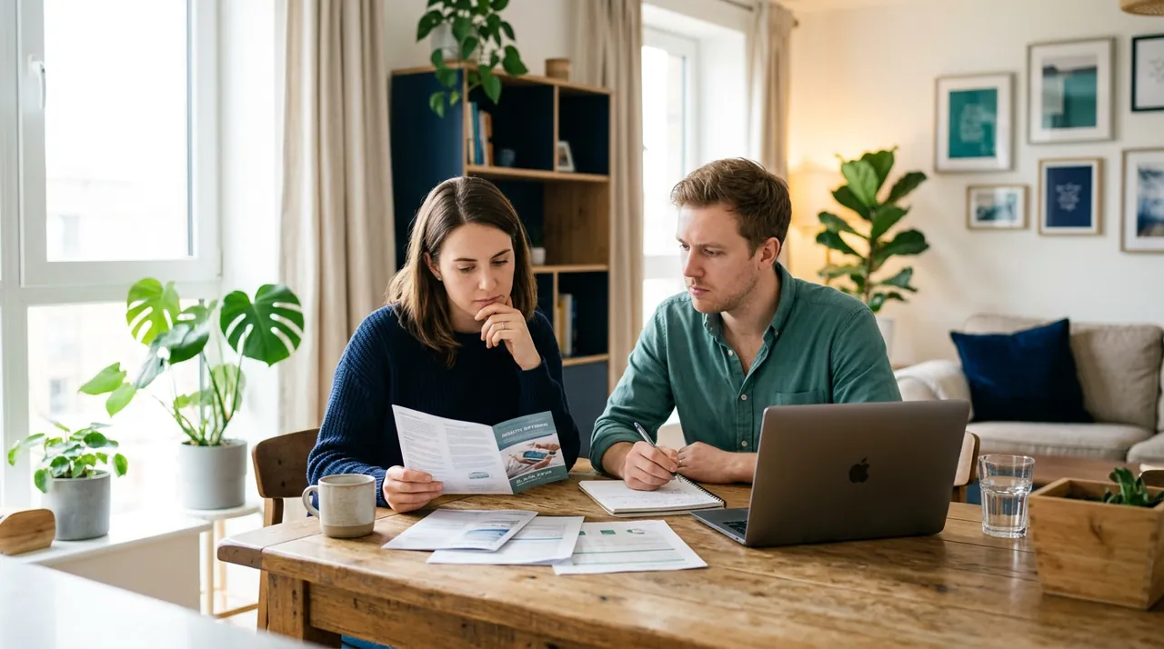 A couple reviewing coverage options on a laptop at home